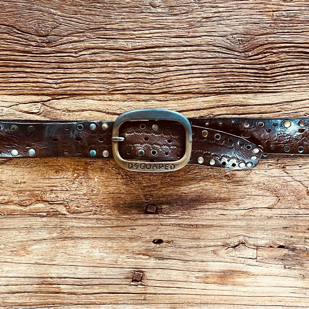 DSquared Brown Leather Belt with Silver Buckle